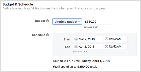 Wybierz dożywotni budżet na swoje reklamy.