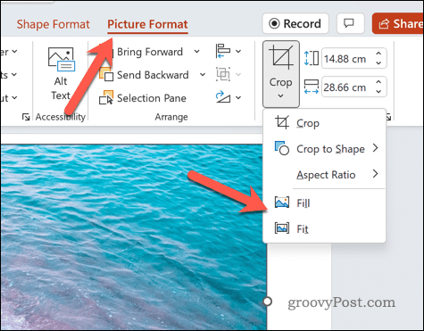 Wypełnij kształt programu PowerPoint obrazem i dopasuj go lub wypełnij