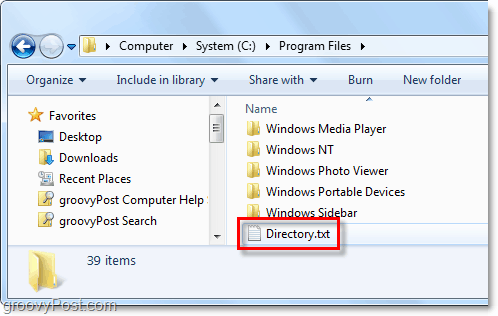 plik directory.txt jest tworzony w systemie Windows