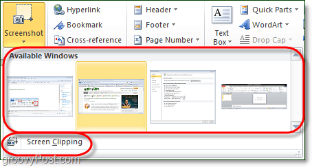 narzędzie do zrzutów ekranu ma dwie opcje w pakiecie Office 2010