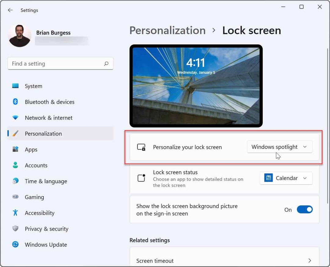 Spersonalizuj ekran blokady Windows 11
