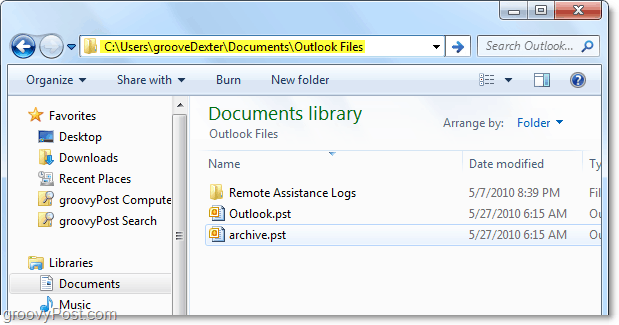 domyślny folder plików pst programu Outlook 2010 