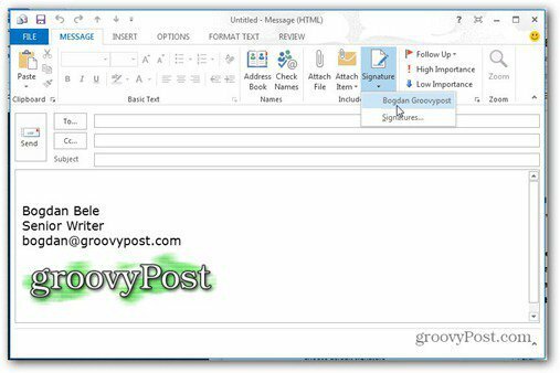 wstążka przycisk podpis programu Outlook 2013