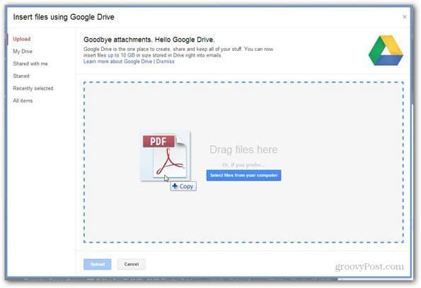 wyślij używając pliku google drive select