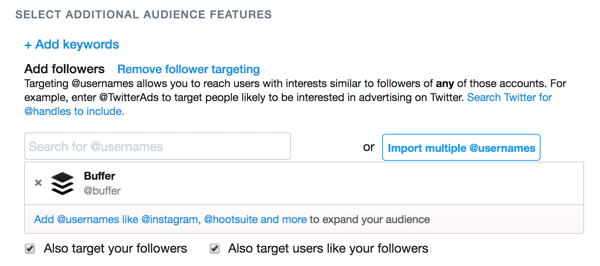 Możesz skierować swoją reklamę do obserwujących inne konto na Twitterze.