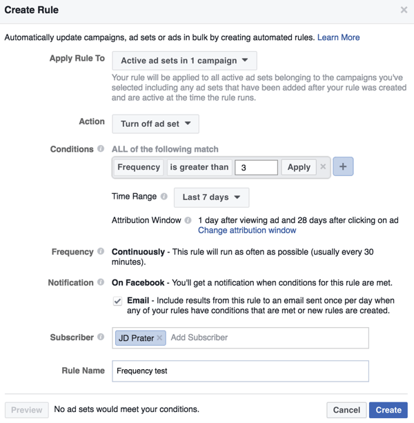 Skonfiguruj automatyczną regułę Facebooka w edytorze Power Editor.