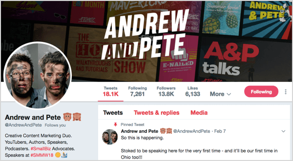 Profil na Twitterze dla @andrewandpete.