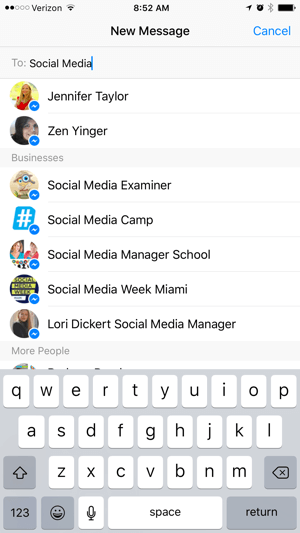 Facebook Messenger do wyszukiwania firm