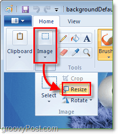 zmień rozmiar obrazu w farbie systemu Windows 7, klikając obraz, a następnie zmieniając rozmiar