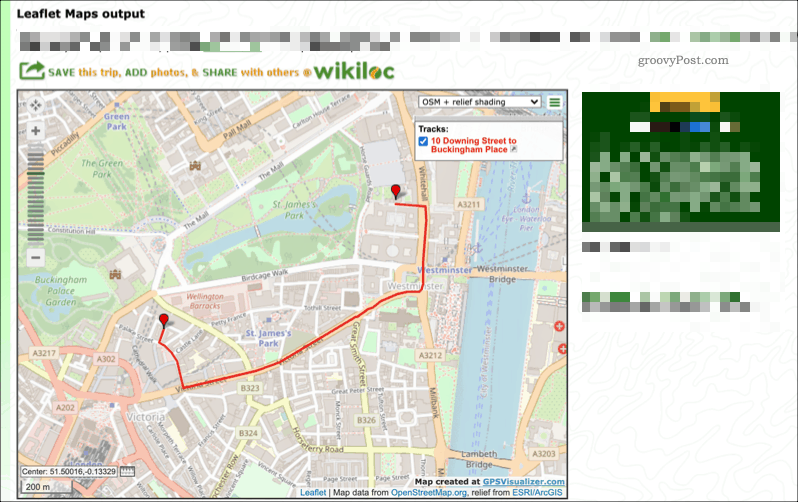 Przykładowa mapa utworzona za pomocą usługi GPS Visualizer