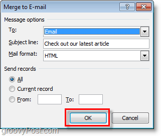potwierdź i kliknij OK, aby wysłać masową wiadomość e-mail ze spersonalizowanymi wiadomościami e-mail