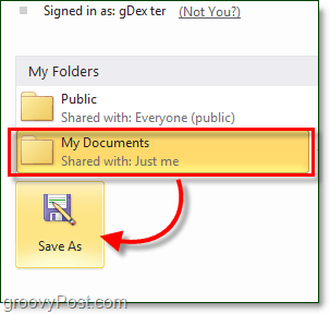 wybierz folder Windows Live Skydrive