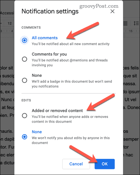 Skonfiguruj ustawienia powiadomień w Dokumentach Google