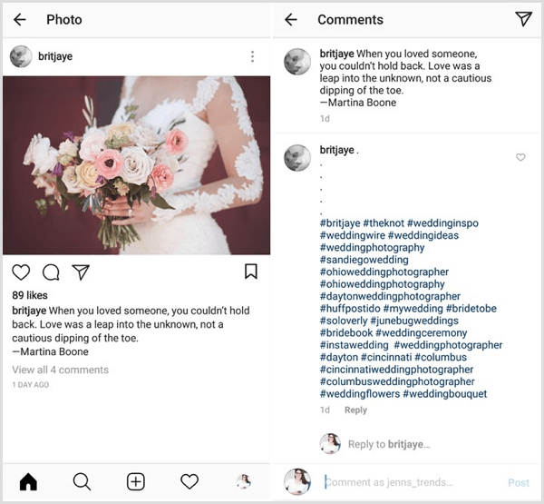 przykład postu na Instagramie z kombinacją hashtagów treści, branży, niszy i marki