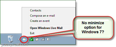 jak zminimalizować pocztę na żywo do zasobnika systemowego w Windows 7