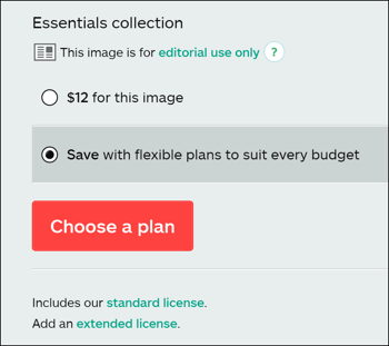 Usługa stock art może pozwolić Ci wybrać typ licencji na obrazy, którego potrzebujesz.