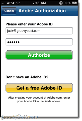 autoryzuj za pomocą swojego Adobe ID
