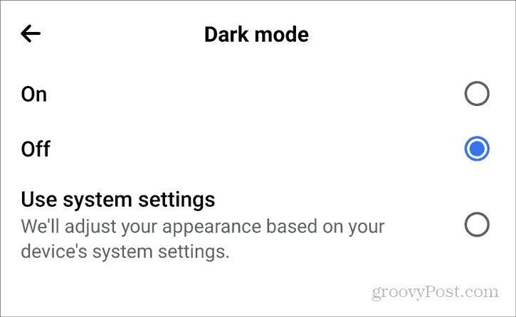 Tryb ciemny Facebooka Ustawienia Androida Prywatność Tryb ciemny włączony wyłączony