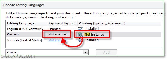 włączyć sprawdzanie pisowni i układy klawiatury dla języków rudy w pakiecie Office 2010