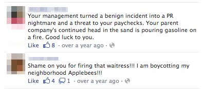 Opinie Applebees na Facebooku