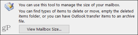 Wyświetl rozmiar skrzynki pocztowej w Outlooku