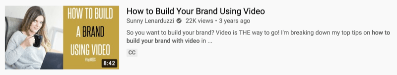przykład wideo youtube autorstwa @sunnylenarduzzi o tym, jak zbudować markę za pomocą wideo, pokazując 22 tysiące wyświetleń w ciągu ostatnich 3 lat