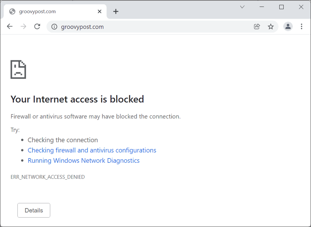  Dostęp do internetu zablokowany Google Chrome