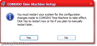 instalacja wehikułu czasu Comodo wymaga ponownego uruchomienia