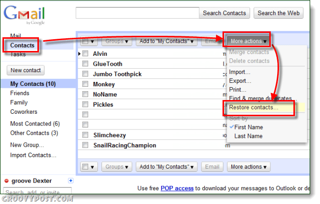 Jak cofnąć usunięcie kontaktów Gmaila