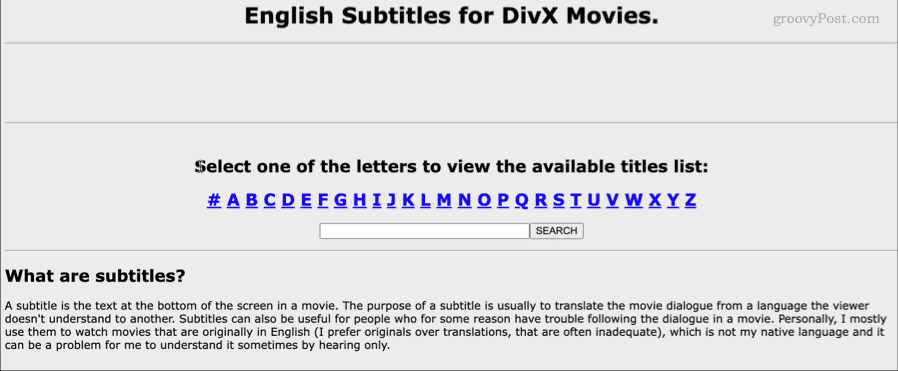 angielskie napisy do strony głównej filmów divx