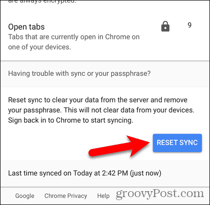 Zresetuj synchronizację w Chrome na iOS