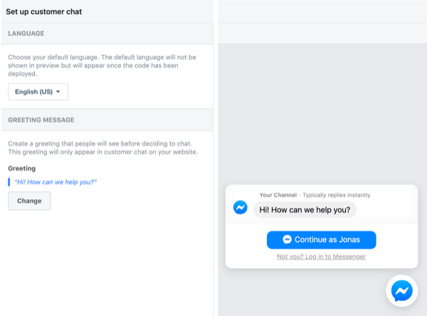 Skonfiguruj czat klienta na Facebooku, krok 2.
