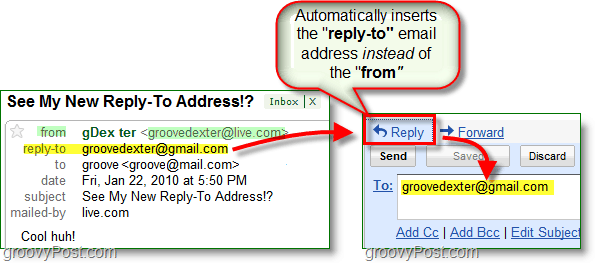po skonfigurowaniu adresu zwrotnego e-mail wysyła wszystkie odpowiedzi na Twój alternatywny adres