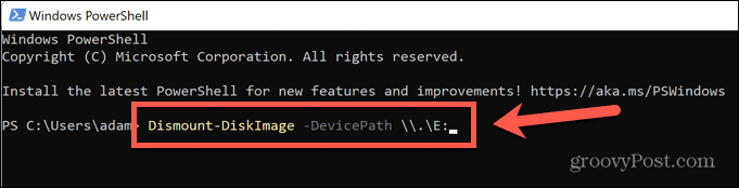 nazwa dysku odmontowania powershell