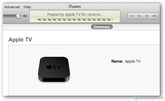Postęp przywracania Apple TV