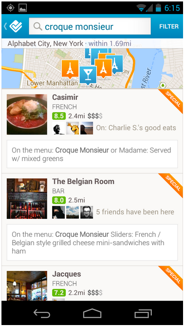 Wyszukiwanie w menu foursquare