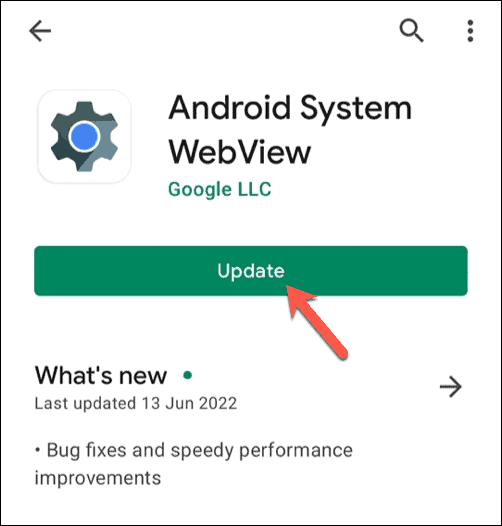 Aktualizacja systemu Android WebView w sklepie Google Play