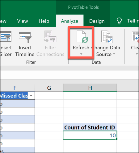 Odświeżanie tabeli przestawnej w programie Excel