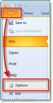 w programie Microsoft Outlook 2010 kliknij wstążkę pliku, aby przejść do tła, a następnie kliknij przycisk opcji