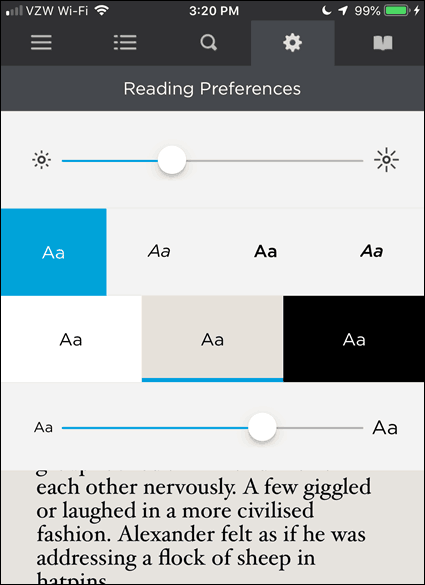 Preferencje czytania w BookFusion na iOS