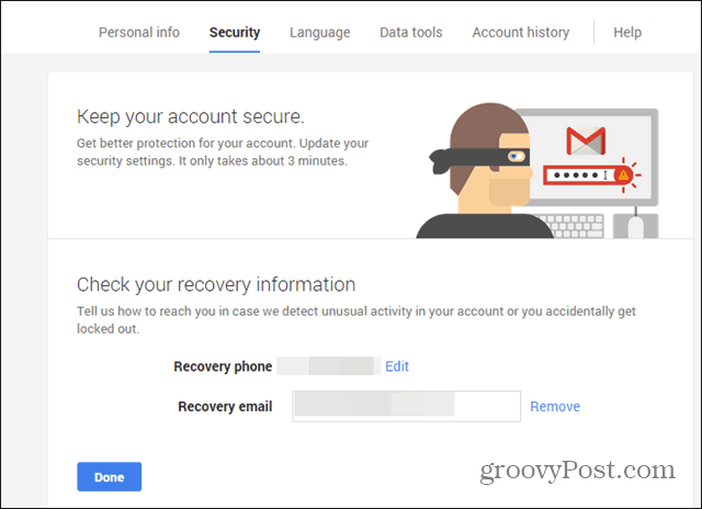 Kreator zabezpieczeń Google sprawdza pocztę e-mail telefonu