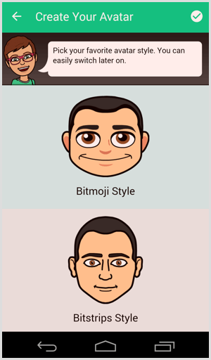 bitmoji wybiera styl awatara