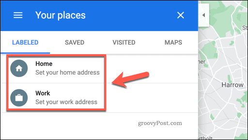Mapy Google Twoje miejsca menu