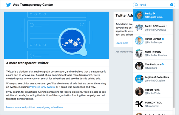 ALTAby wyświetlić reklamy firmy, przejdź do Centrum przejrzystości reklam na Twitterze. 