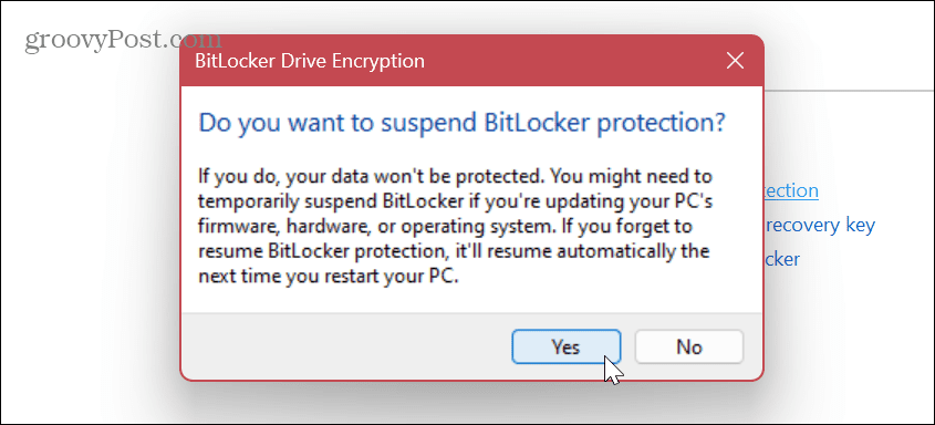 Wyłącz lub wstrzymaj funkcję BitLocker 