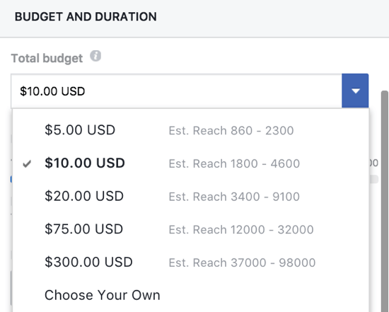 Możesz ręcznie ustawić budżet dla posta wzmocnionego na Facebooku.