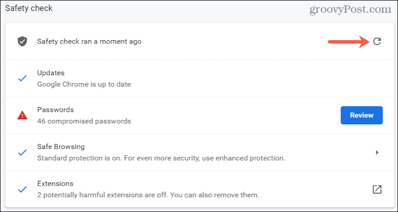 Uruchom ponownie Chrome Safety Check