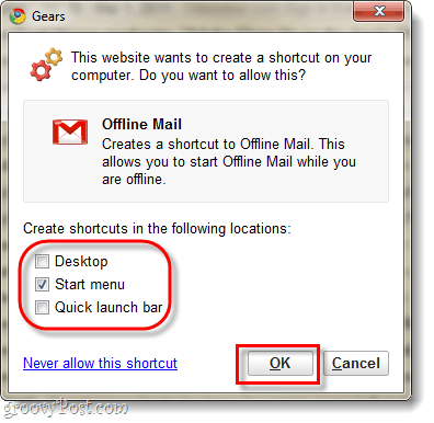 utwórz skrót Gmail Gmail offline