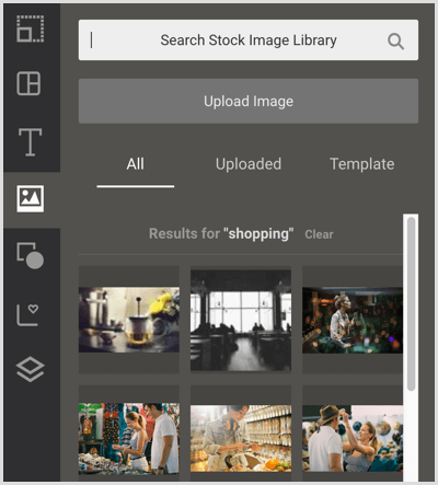 Kliknij ikonę zdjęcia, aby uzyskać dostęp do obrazów stockowych w Easil.