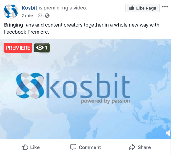 Przykład Facebook Premiere autorstwa kosbit, premiera wideo